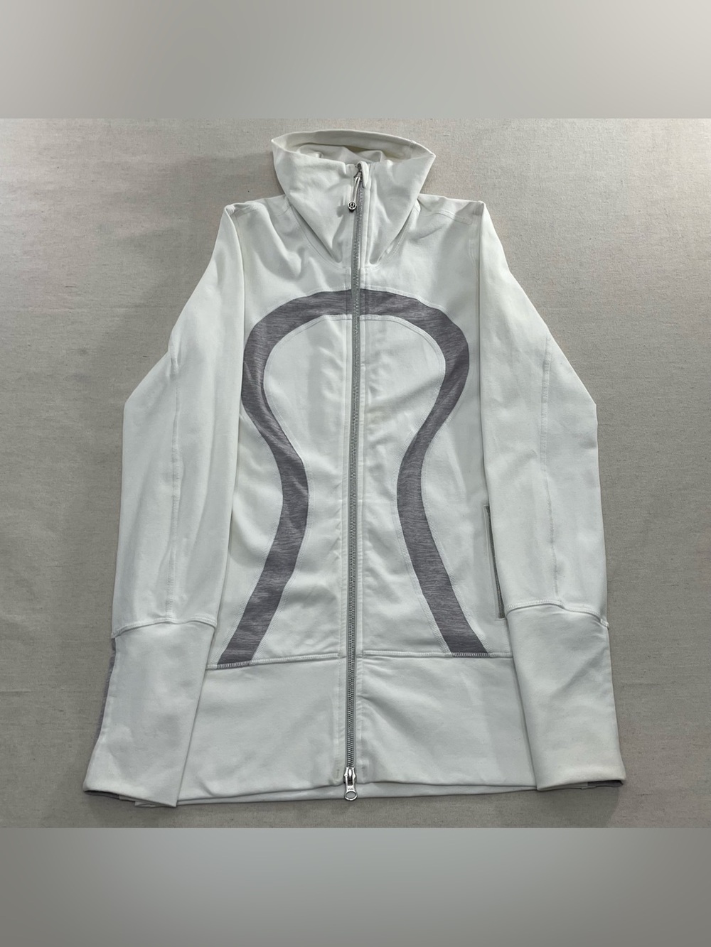Lululemon In Stride Womens Jacket 4 White Lycra Nylon Spandex Full Zip Mock Nec